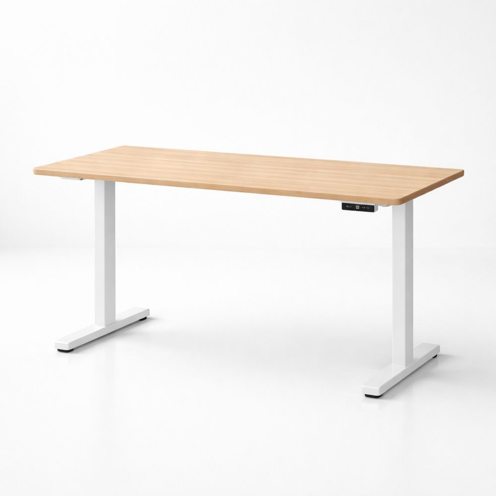 Electric Adjustable Standing Desk Bamboo Top Steel Legs 140x60cm
