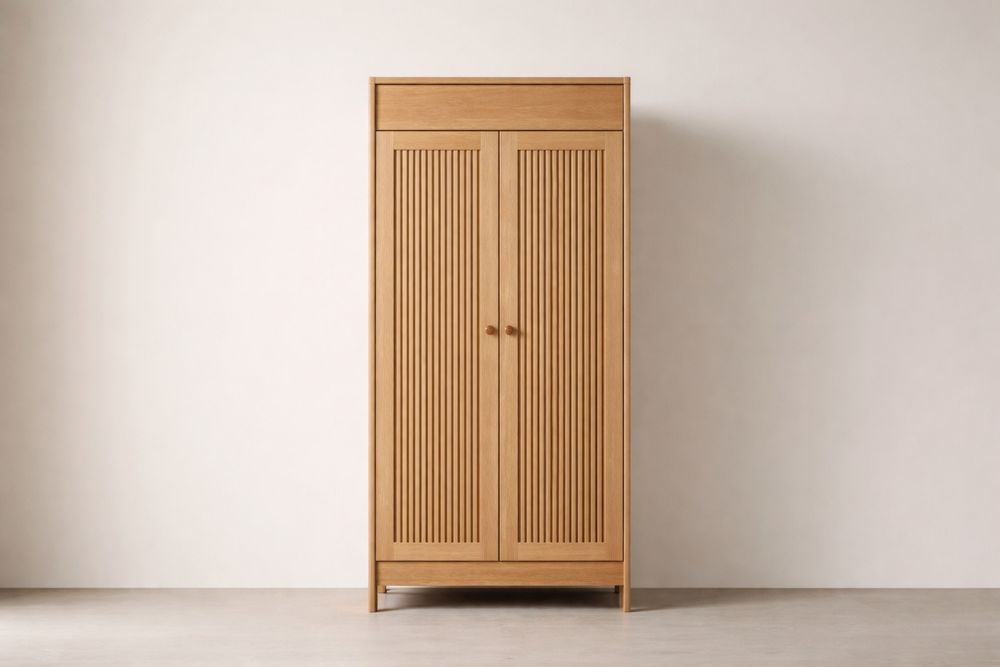 Solid Oak Two-Door Wardrobe Natural Finish