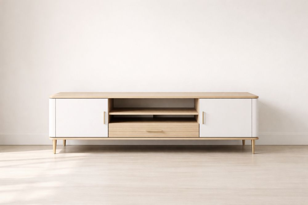 Wood MDF TV Stand with Oak Veneer Finish