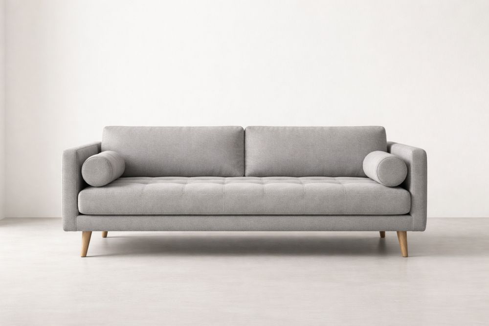 Gray Fabric Sofa with Solid Wood Legs