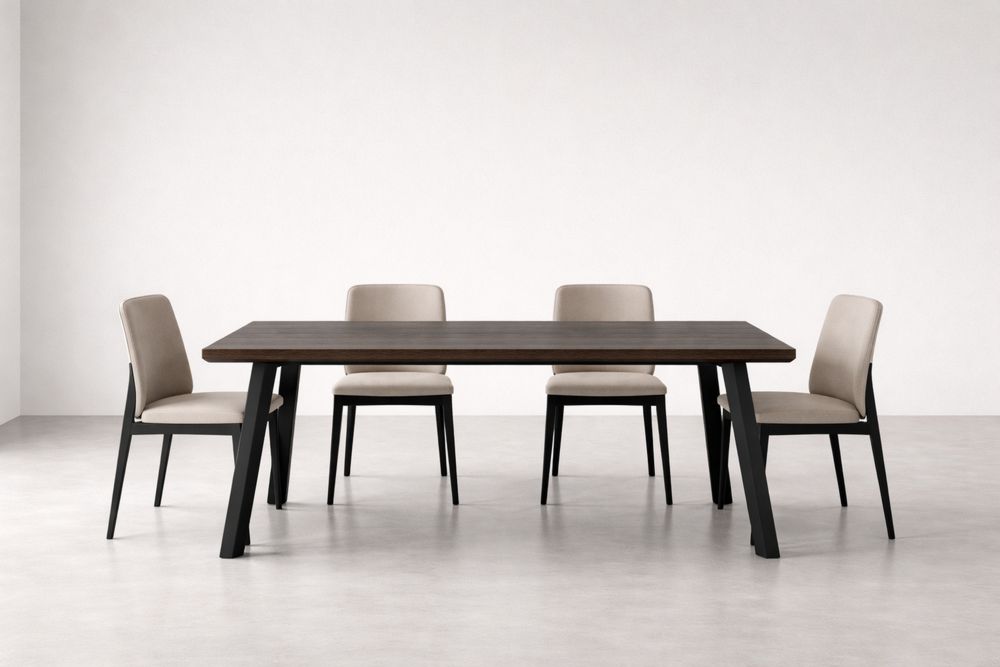 Dining Table Set with Four Chairs Brown Wood Black Metal