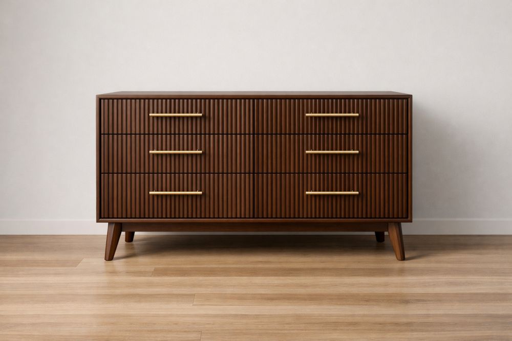 Wooden Dresser with Metal Handles Brown Six-Drawer