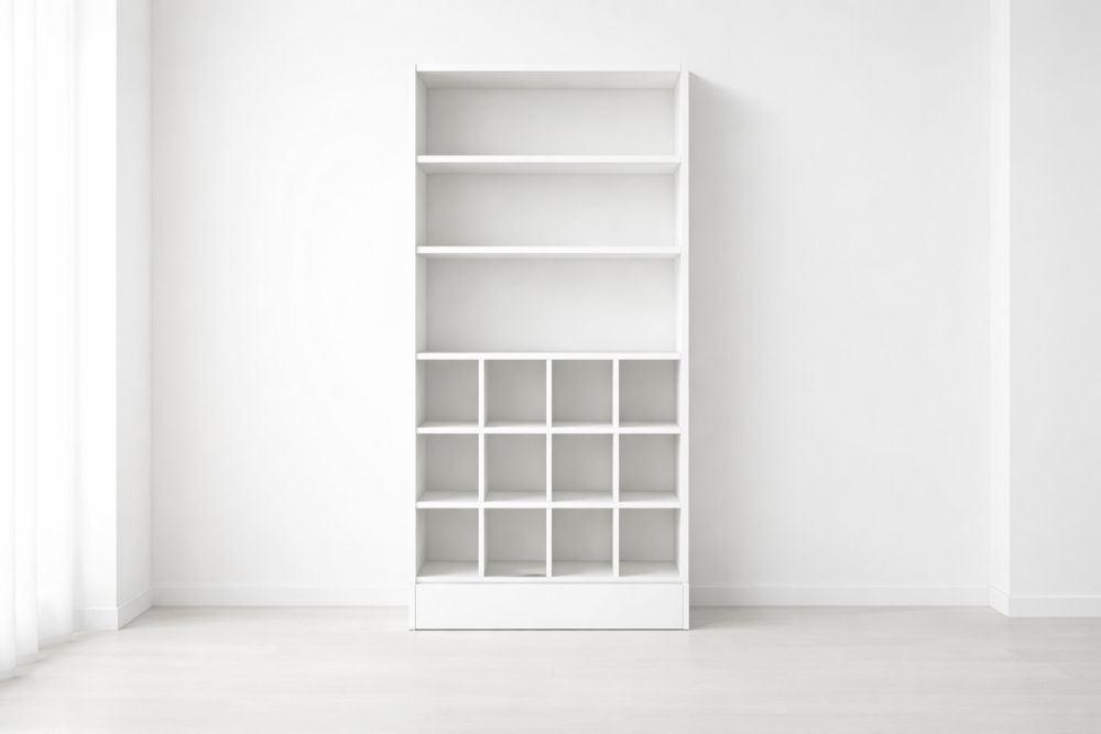White Wood Bookshelf with Storage Shelves and Compartments 180x80x30 cm