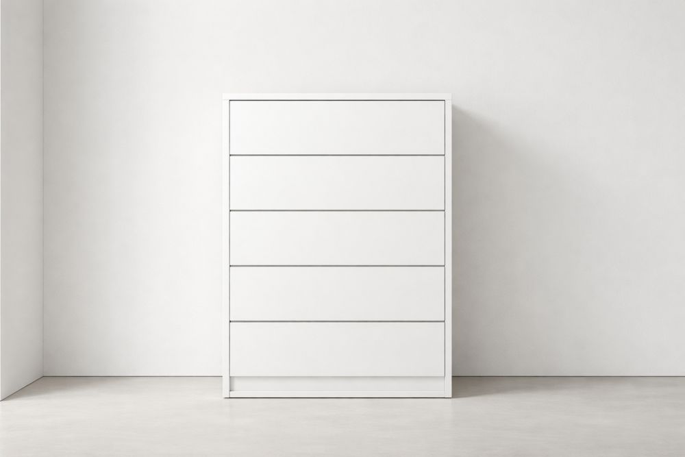 White MDF 5-Drawer Tall Dresser