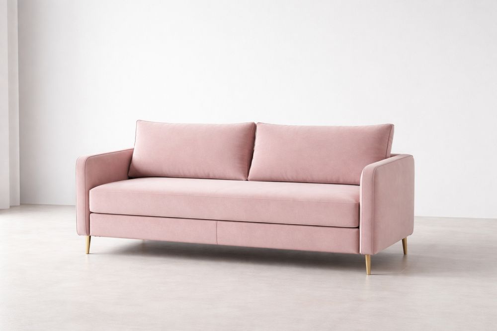Pink Velvet Upholstered Sofa with Wooden Frame and Metal Legs