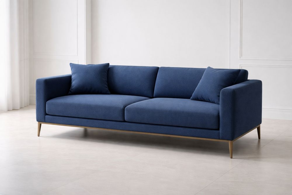 Blue Fabric Sofa with Metal Legs 225x90x75 cm