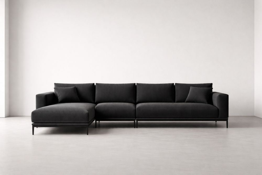 Black Fabric Sectional Sofa with Steel Frame