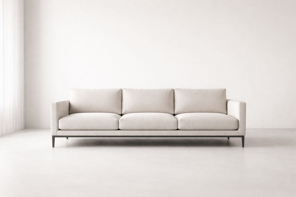 Beige Fabric Three-Seater Sofa with Metal Legs