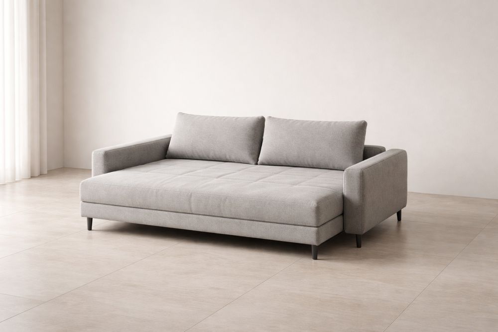 Gray Fabric Sofa Bed with Cushions 220cm x 150cm x 85cm