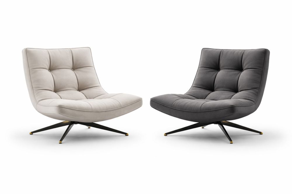 Swivel Lounge Chair Set Polyester Fabric Beige/Gray with Metal Base