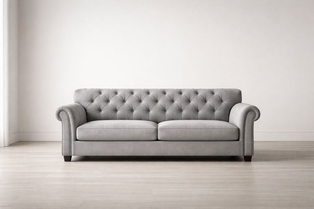 Grey Fabric Chesterfield Sofa Upholstered Couch