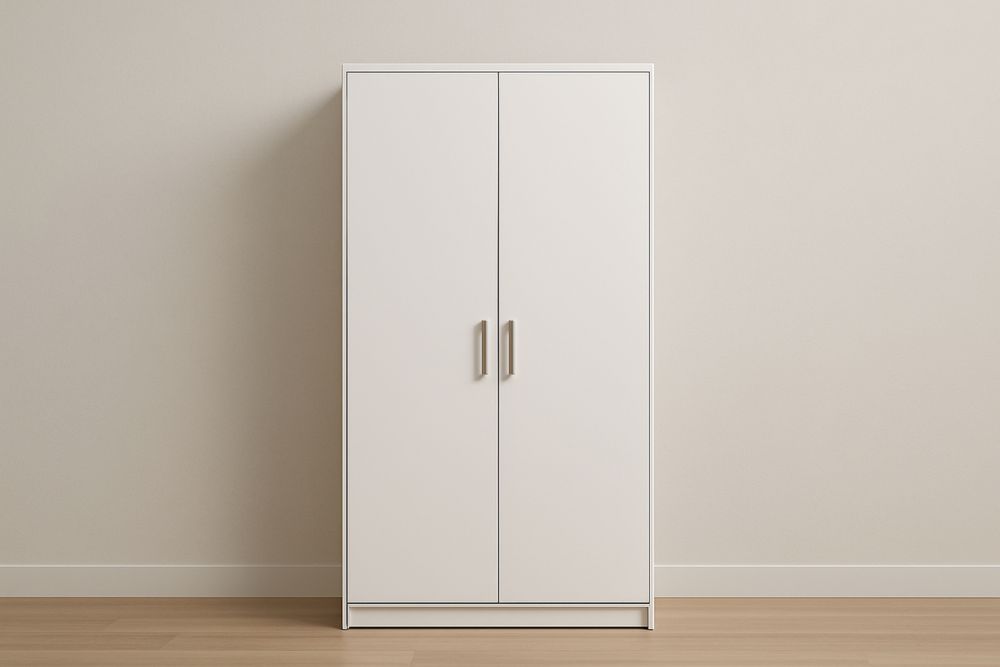 White MDF Two-Door Wardrobe 180cm x 90cm x 50cm