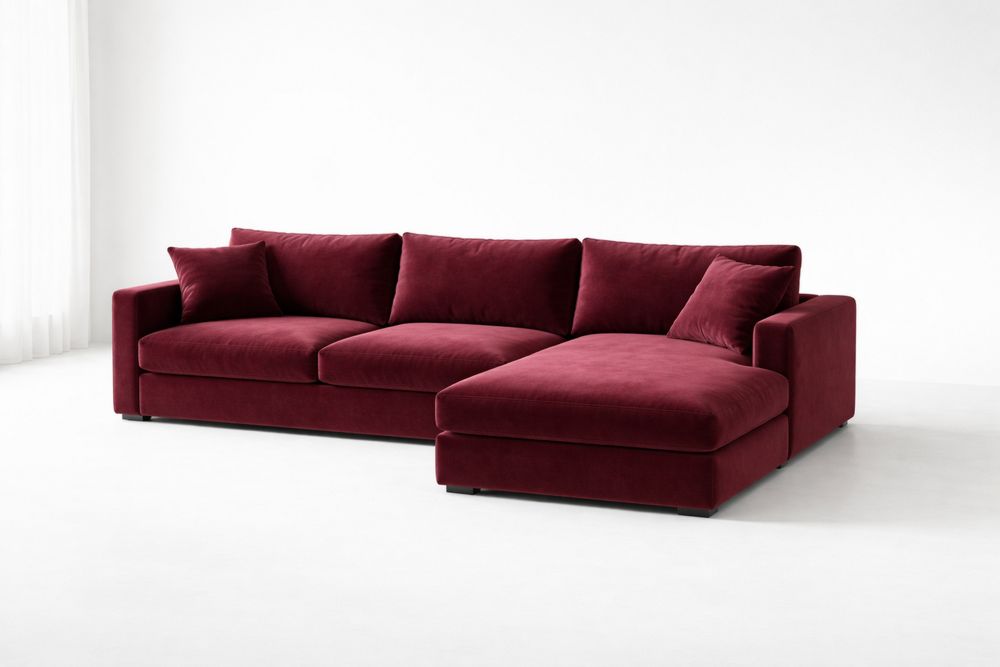 Velvet Burgundy Sectional Sofa with Chaise