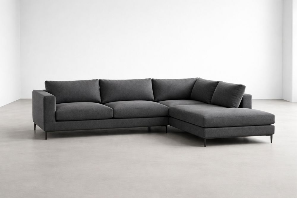 Dark Gray Fabric L-Shaped Sectional Sofa with Metal Frame