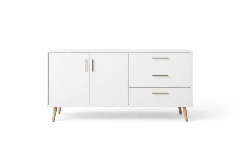 White MDF Sideboard with Drawers and Cabinet