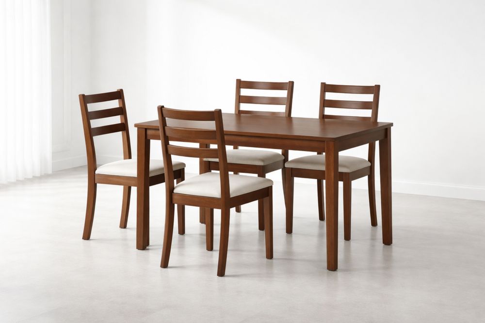 5-Piece Wooden Dining Set with Ladder Back Chairs in Brown