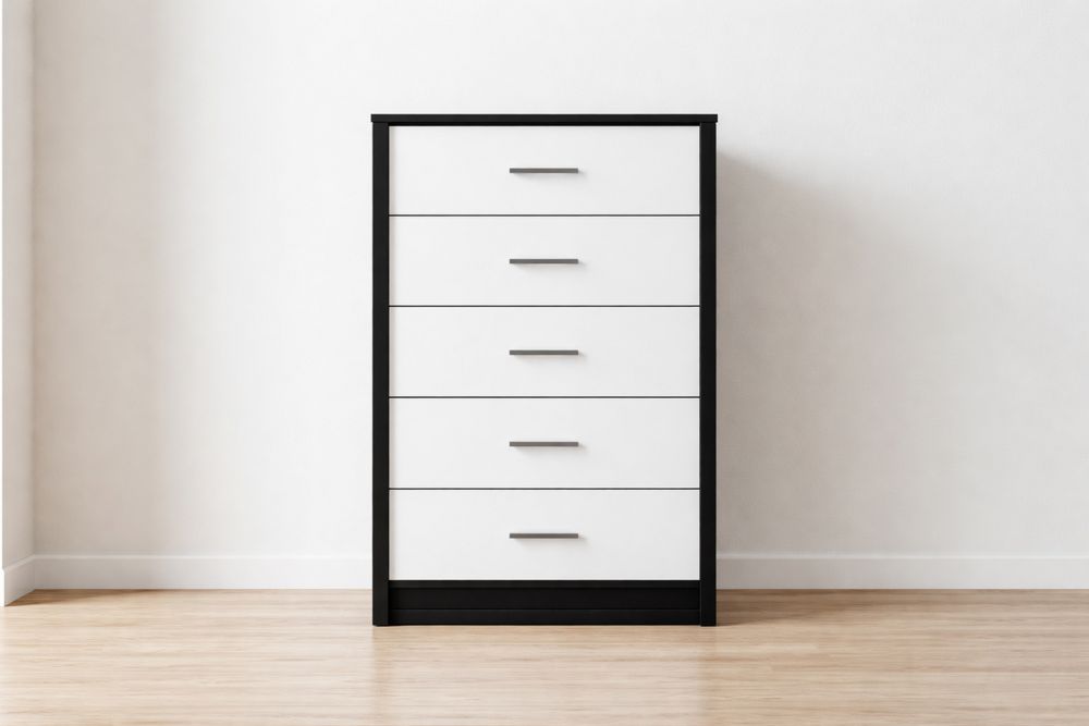 Five Drawer Chest Black and White MDF Metal Handles