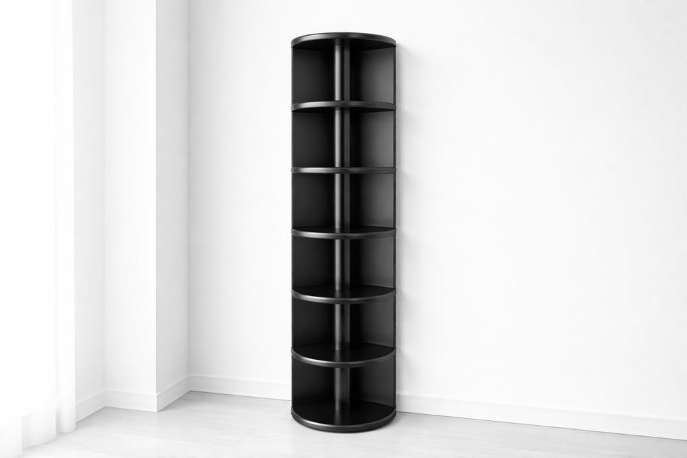 Black Corner Bookshelf with Round Design and MDF Shelves