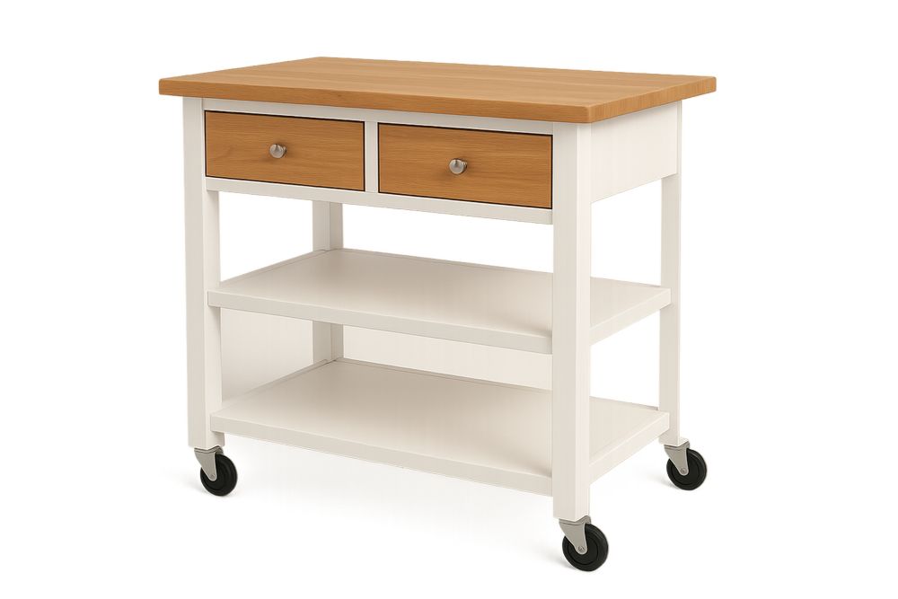 Carrinho de Cozinha com Rodas Branco e Madeira  maciça de Engenharia com Gavetas 90x50x85(C×L×A) cm