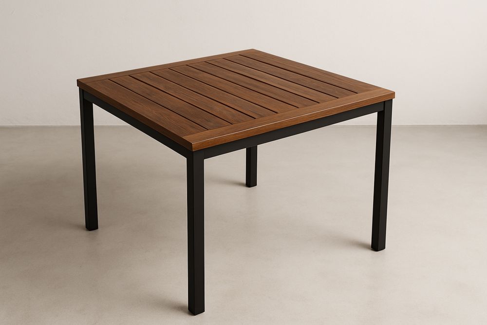 Mesa quadrada para jardim em madeira de Acácia  com estrutura de alumínio preto 90x90x75(C×L×A)cm