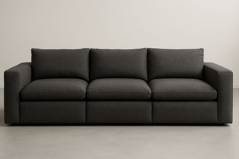 Sofá de Tecido Poliéster Cinza Escuro 3 Lugares com Almofadas Removíveis