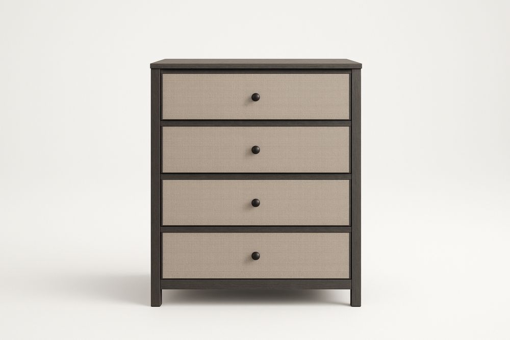 Cômoda de Quatro Gavetas em MDF Preto e Bege