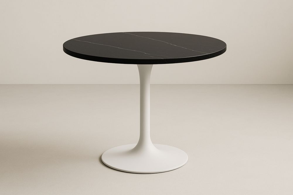 Mesa Redonda Mármore Preto/Branco Diâmetro 100cm aço Altura 75cm