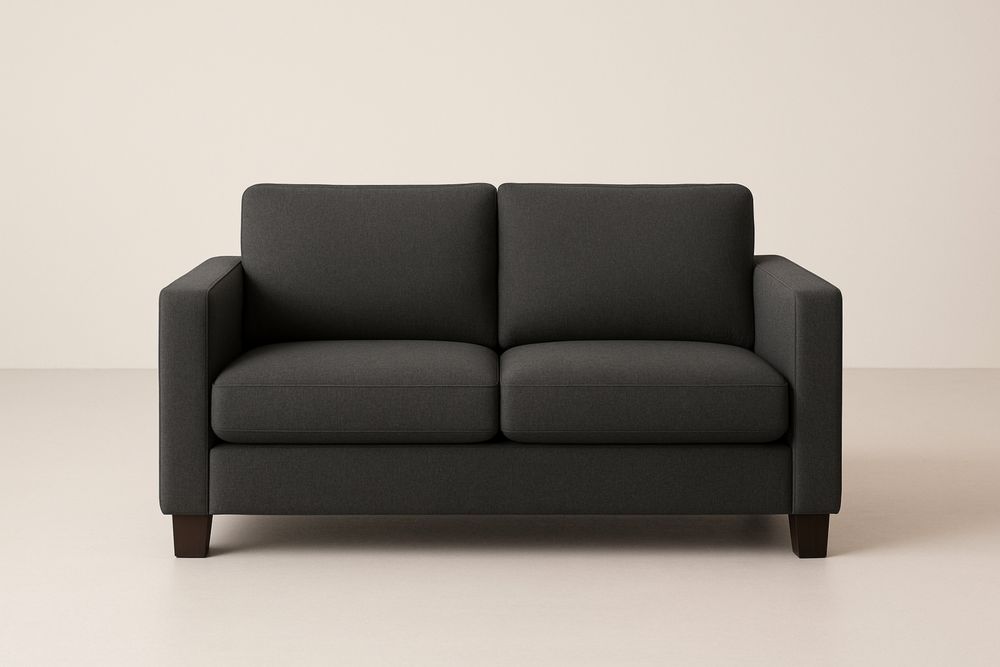 Sofá duplo em tecido de poliéster preto com estrutura de madeira maciça