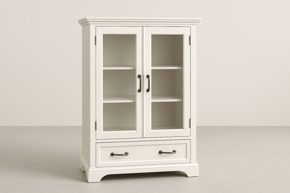 Aparador decorativo em MDF com portas de vidro branco