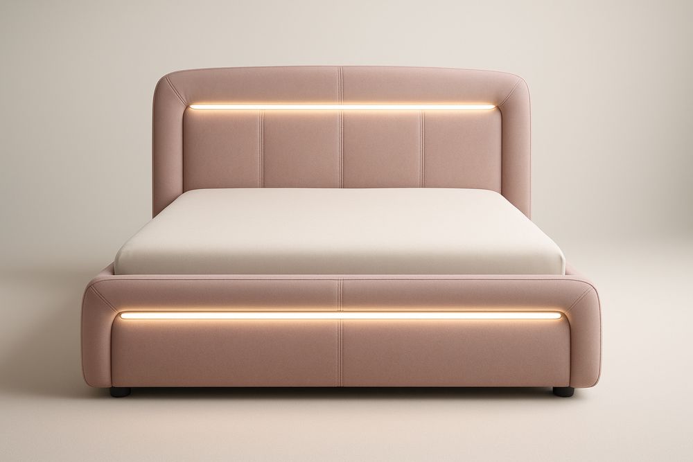 Estrutura de Cama Estofada Rosa com Iluminação LED 200x160(C×L) cm