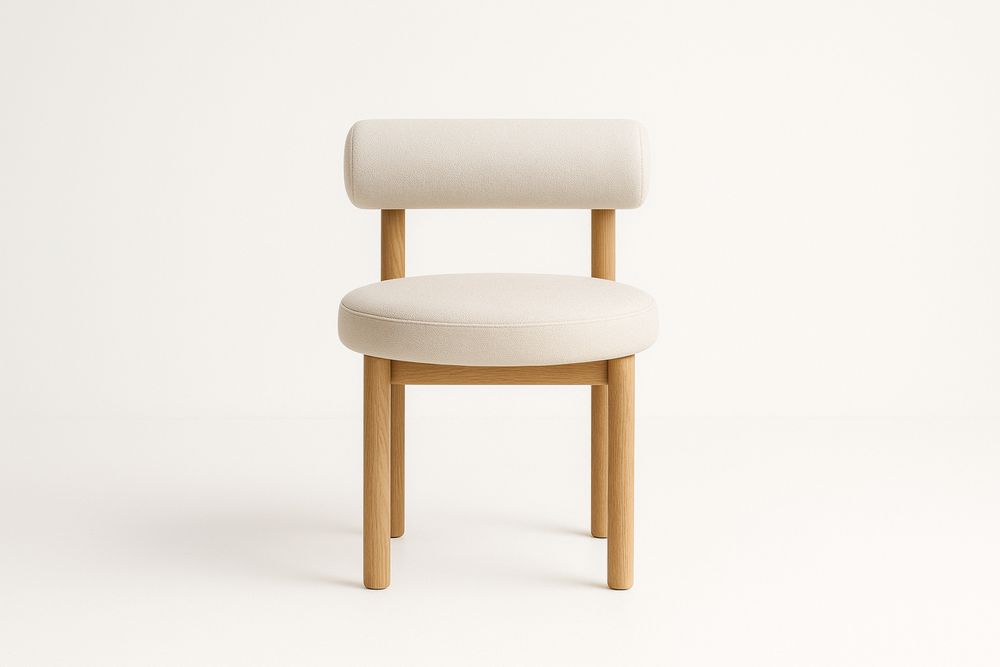 Cadeira de jantar de Madeira Maciça com Encosto e Assento em Tecido Linho Bege