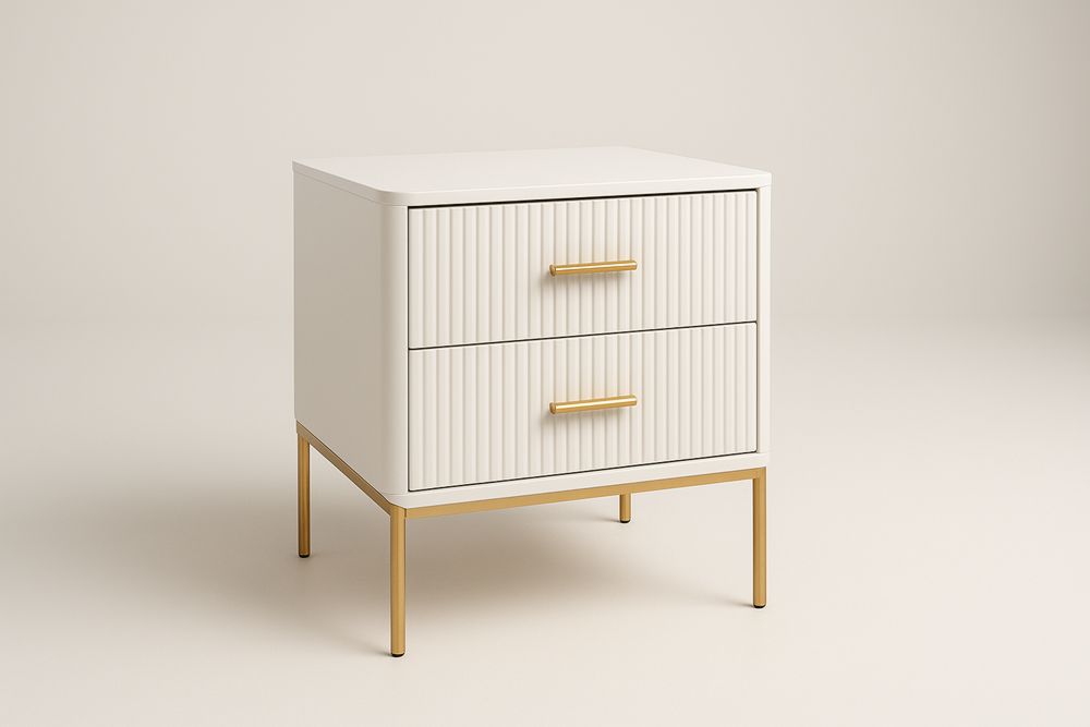 Mesa de Cabeceira com Gavetas em MDF e Aço Branco 40x40x55(C×L×A)cm