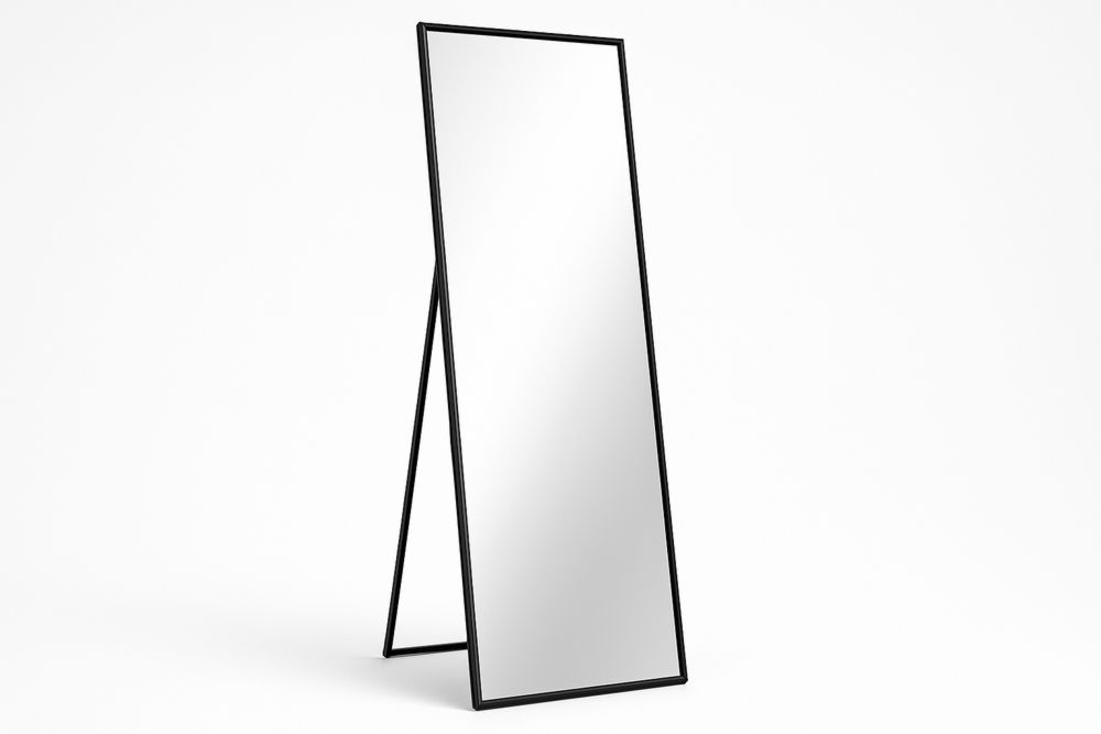 Espelho de Pé Retangular Preto Vidro 4mm Estrutura Alumínio