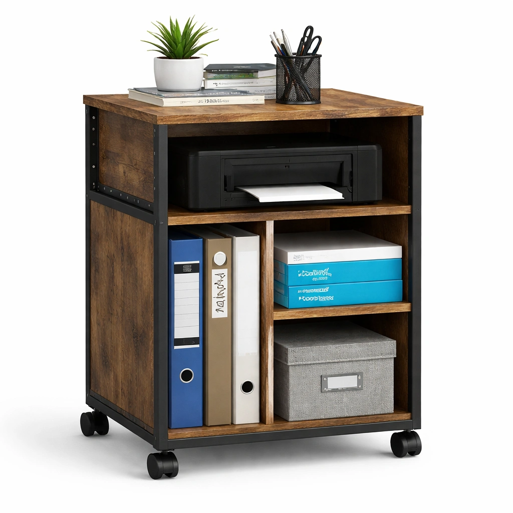 luxverano Rollcontainer Holz Metall mit Ablagefaechern-Firoven