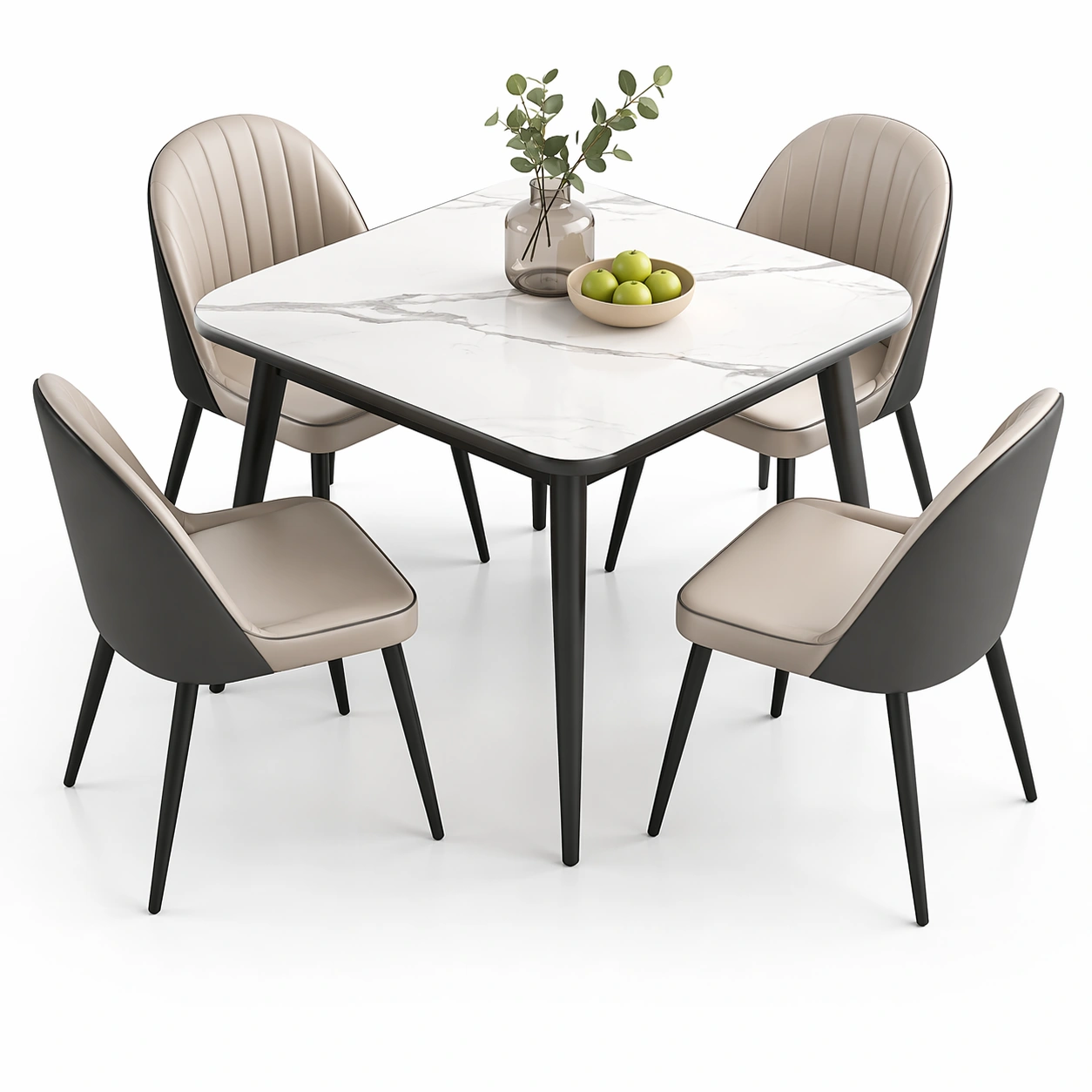 luxverano Esstisch Quadratisch mit 4 Stuehlen Set-Firoven