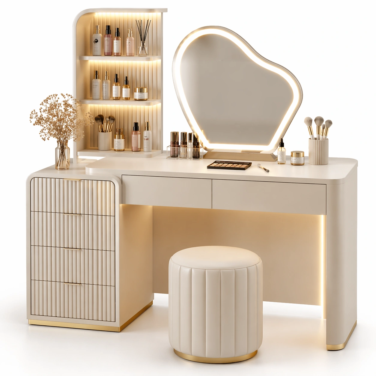 luxverano Schminktisch LED Modern mit Stauraum und Spiegel-Firoven