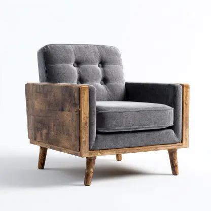 Fauteuil en tissu et bois 80x85x80 cm - gris foncé-bois naturel - assise intérieure contemporaine-Falinzadecor