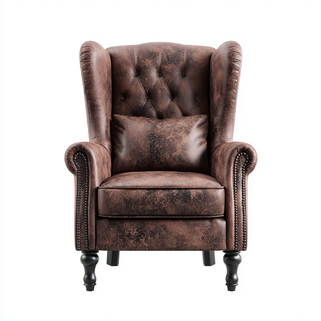 Fauteuil tissu aspect cuir 85x80x105 cm - Marron - Assise pour salon - Style classique-Falinzadecor
