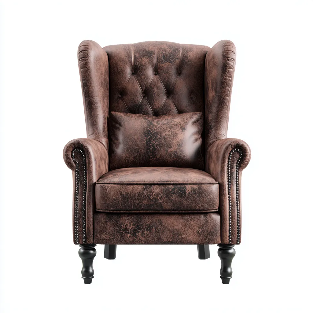 Fauteuil tissu aspect cuir 85x80x105 cm - Marron - Assise pour salon - Style classique-Falinzadecor
