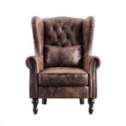 Fauteuil tissu aspect cuir 85x80x105 cm - Marron - Assise pour salon - Style classique-Falinzadecor