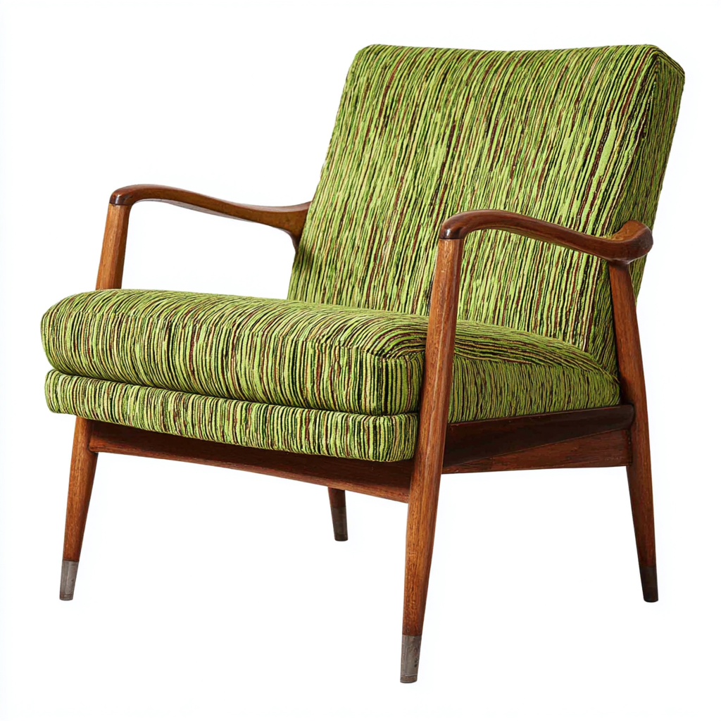 Fauteuil tissu rembourré avec accoudoirs en bois 80x78x85 cm - vert - design rétro pour salon-Falinzadecor