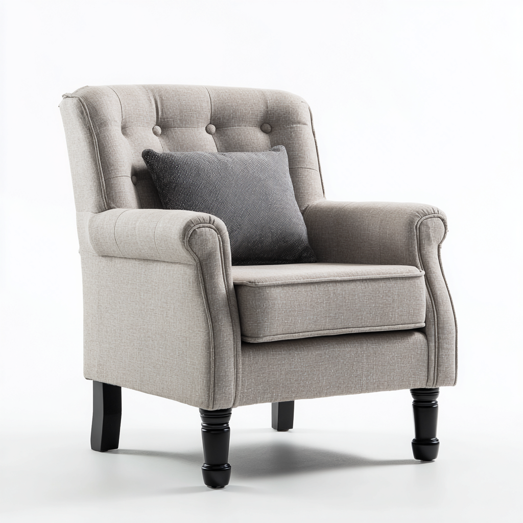 Fauteuil tissu rembourré avec accoudoirs 85x80x90 cm - gris clair - design classique pour salon-Falinzadecor