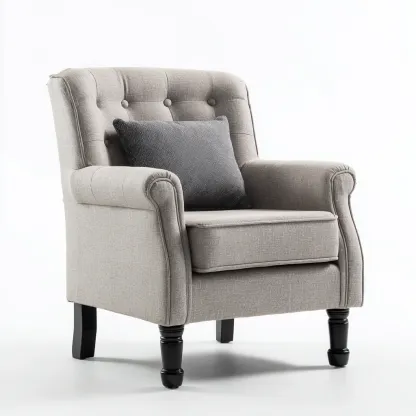 Fauteuil tissu rembourré avec accoudoirs 85x80x90 cm - gris clair - design classique pour salon-Falinzadecor