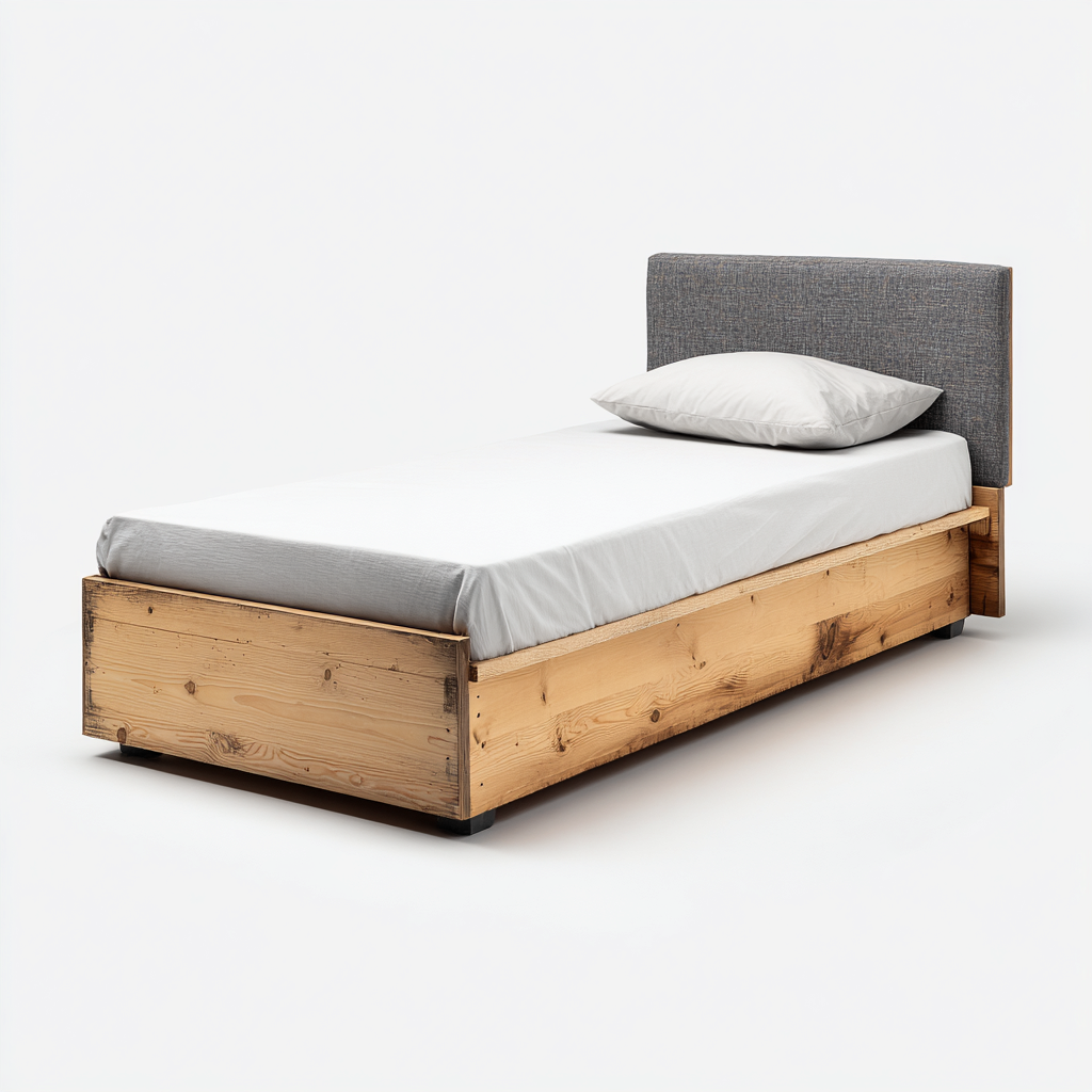 Lit simple en panneaux MDF 200x90x95 cm - bois clair et gris - couchage moderne-Falinzadecor