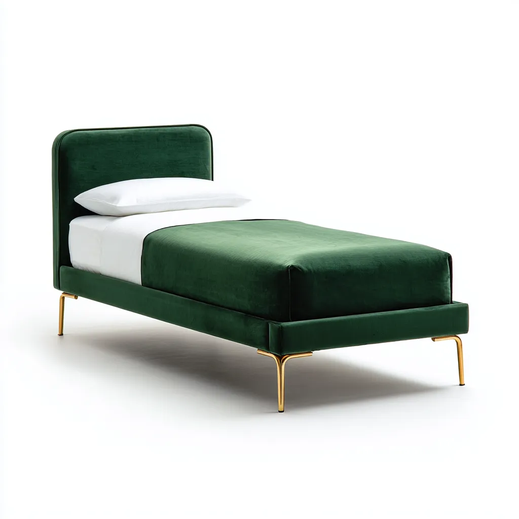 Lit simple tissu et panneaux MDF 200x90x95 cm - vert et marron - design moderne-Falinzadecor