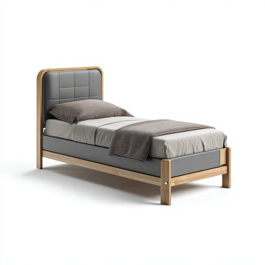 Lit simple bois et panneaux MDF 200x90x95 cm - gris et marron - design moderne-Falinzadecor