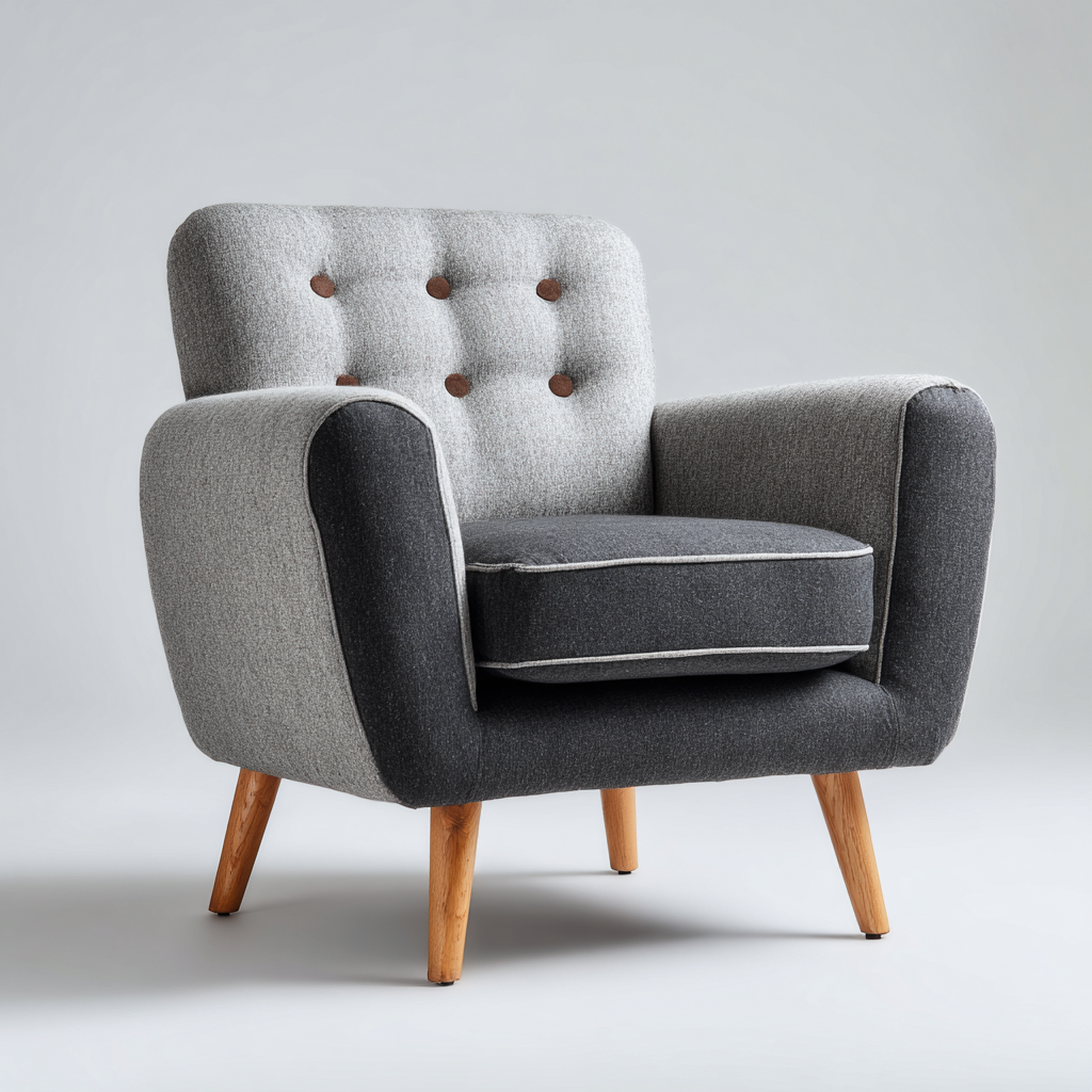 Fauteuil tissu et pieds en bois 75x80x85 cm - gris et marron - design vintage-Falinzadecor