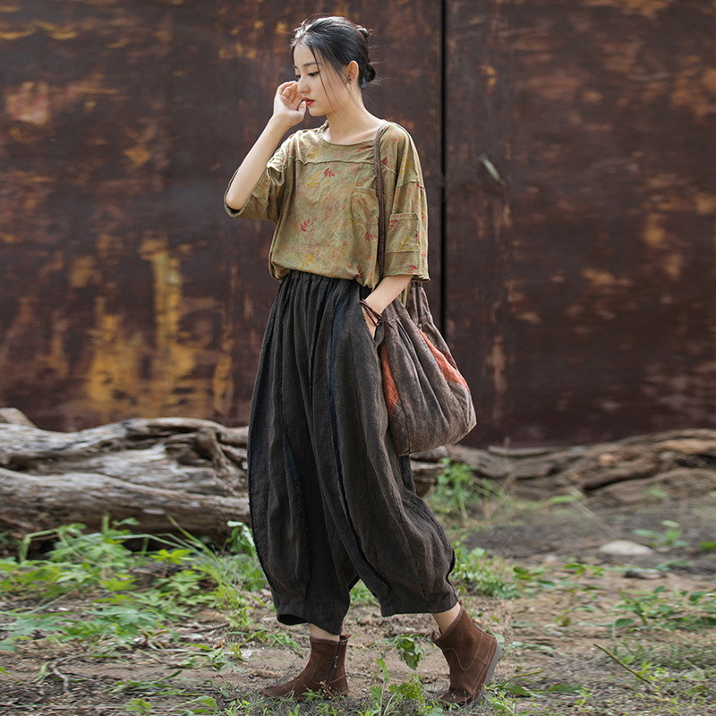 舒適百搭 · 「亞麻南瓜褲」32片拼接休閒九分褲