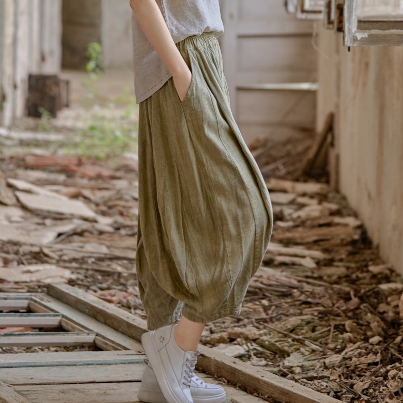 復古文藝 · 「28片拼接褲」寬鬆顯瘦闊腿九分褲