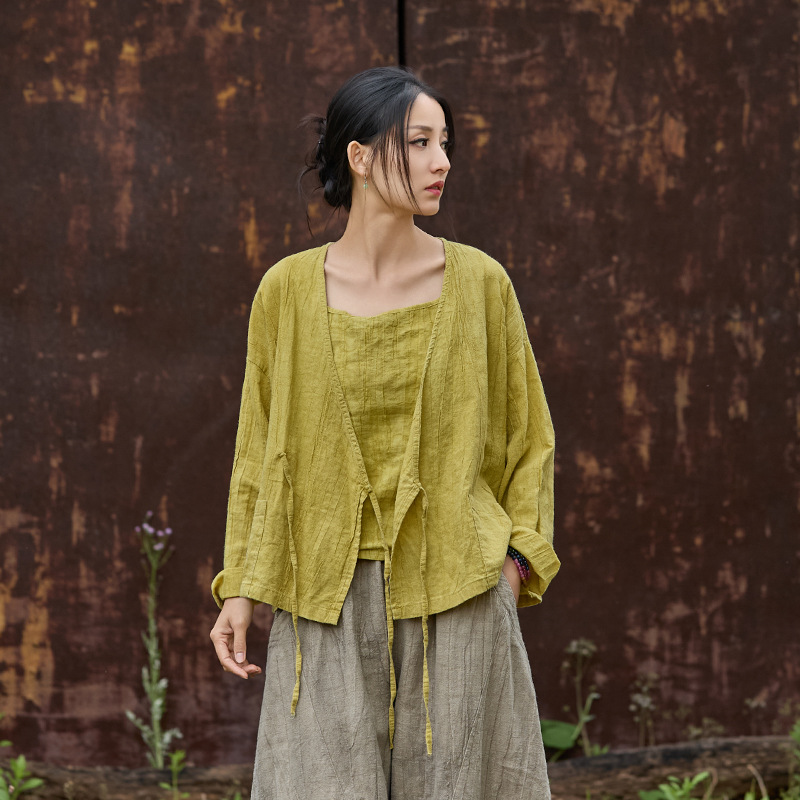 自在慵懶 · 「禪意外套」繫帶斜開襟衫